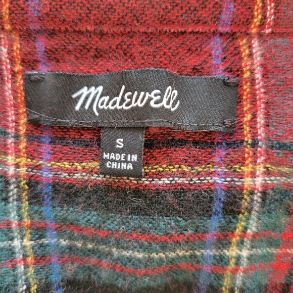 Madewell Red Tartan Plaid Button Up CENTRAL Shirt S Wool‎ Boyfriend Fit - Picture 4 of 8